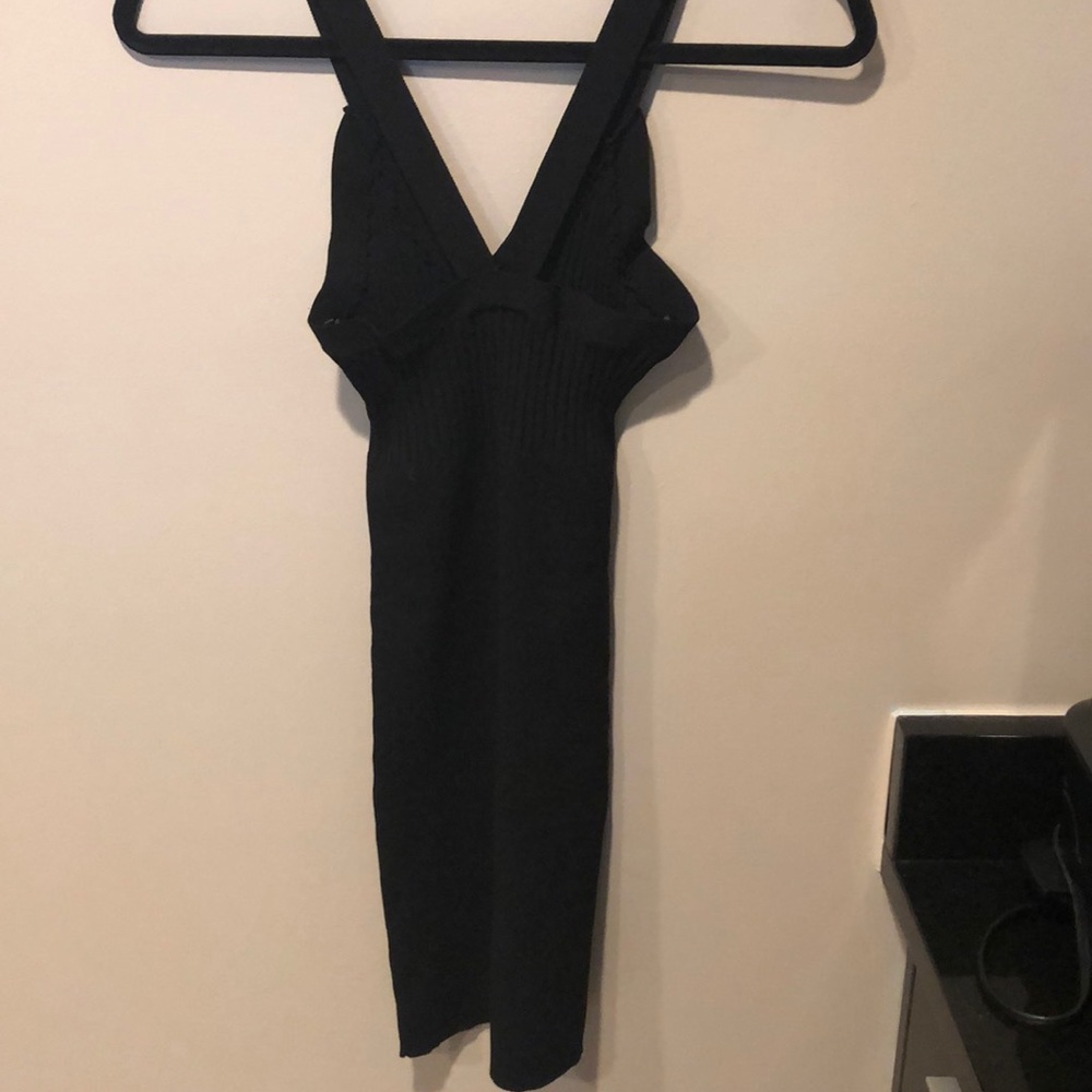 Black V-Neck Ribbed Tank Stretch Sweater Dress - Picture 3 of 7